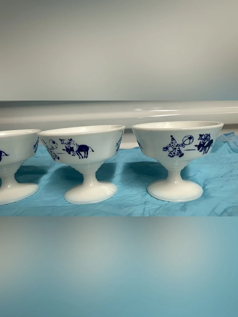 Vintage Hazel Atlas Milk Glass Pedestal Footed Sherbet Cups Clown Set of 4
